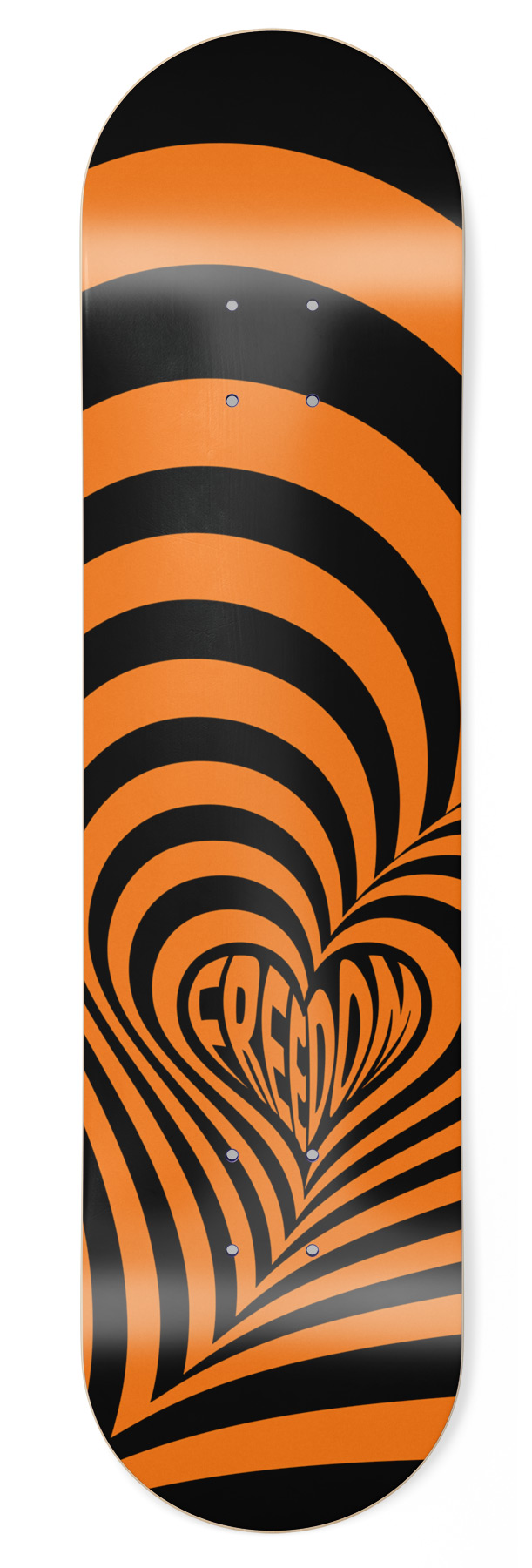 freedom_skateboard_deck_halloween_orange.jpg Freedom Hypnolove Halloween Orange Skateboard Deck 7.63