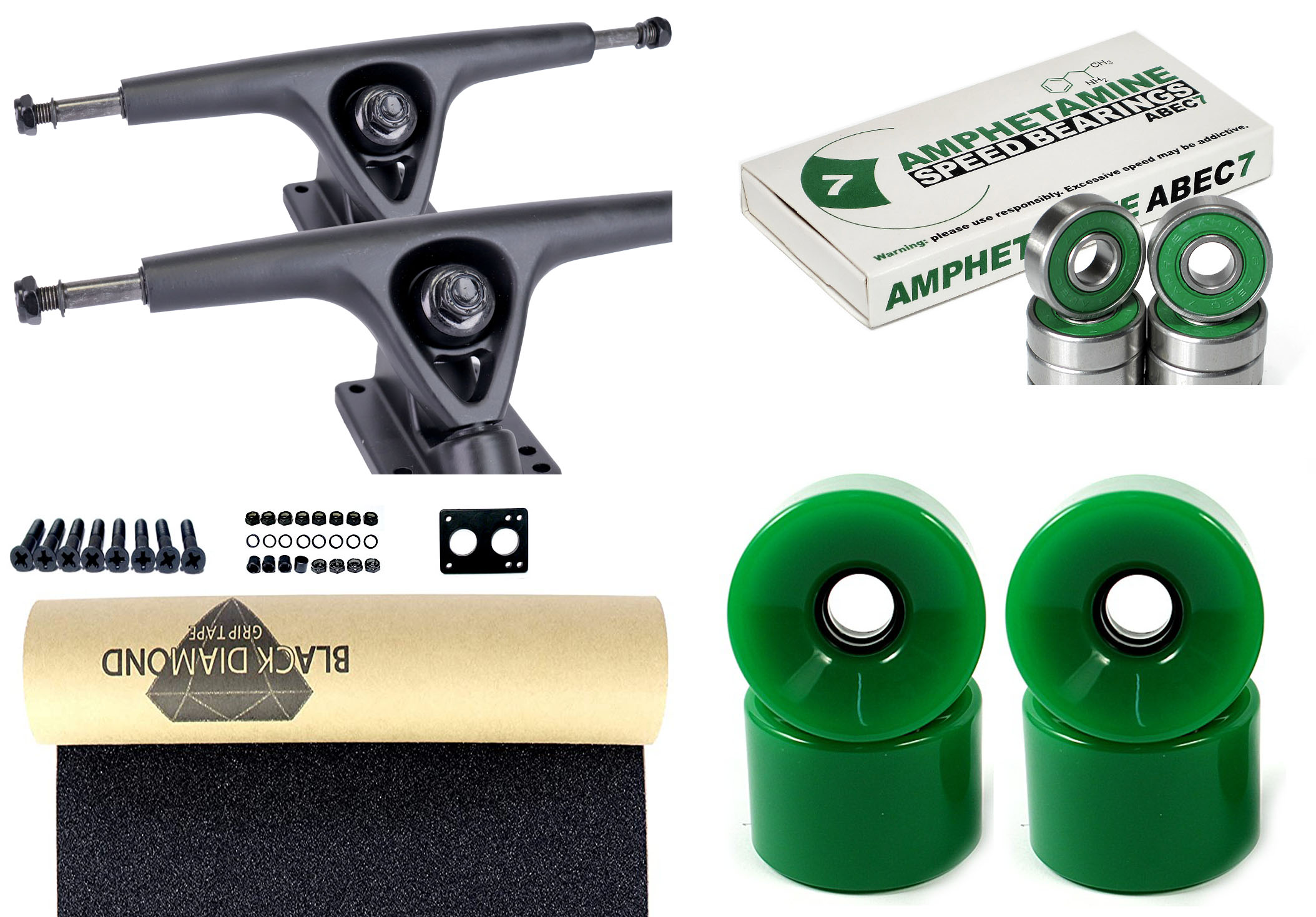 Impact Longboard Achsen Set 180mm Black / Green Wheels 70mm Impact Longboard Achsen Set 180mm Black / Green Wheels 76mm