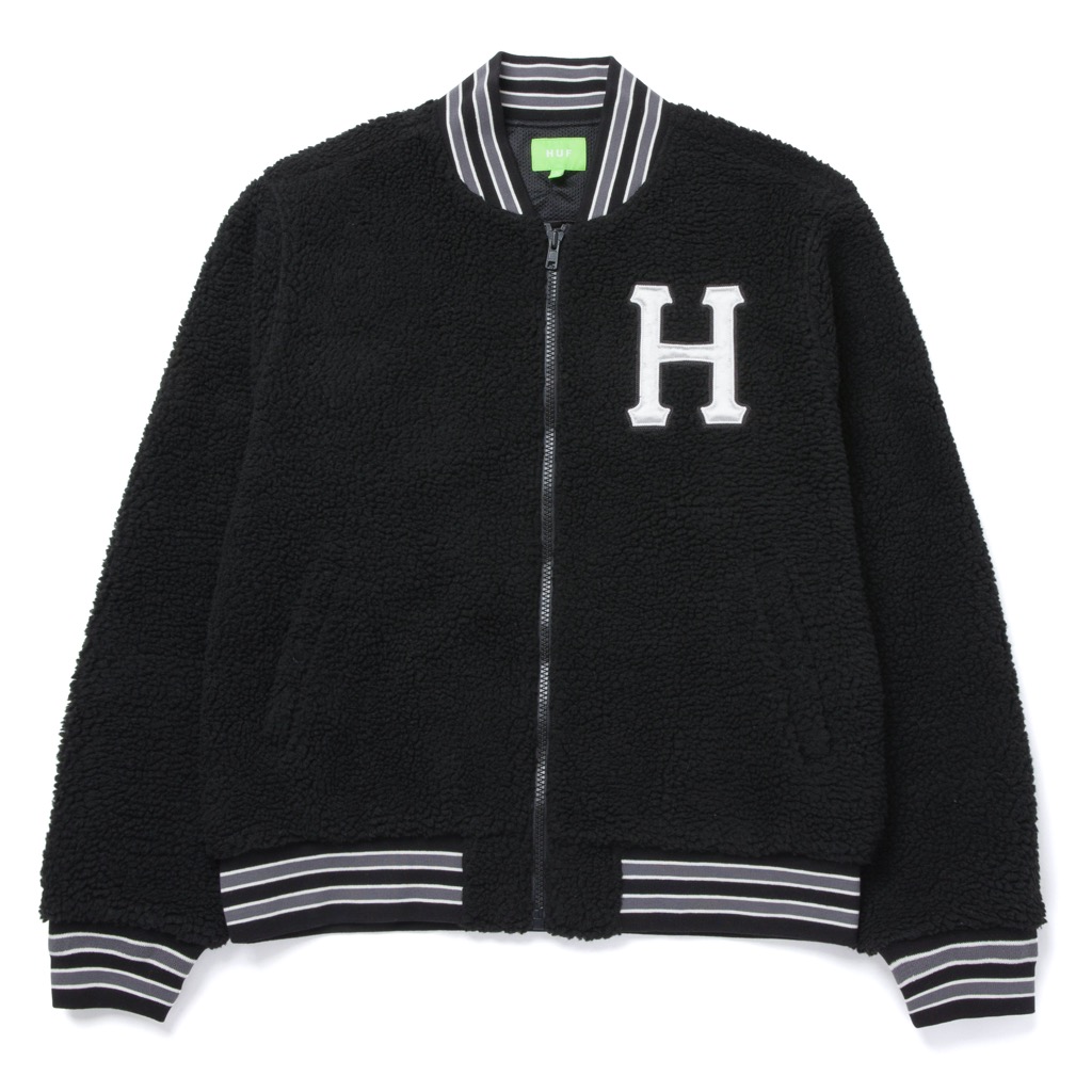 jk00379-black-1 HUF Sherpa Varsity Jacke - black