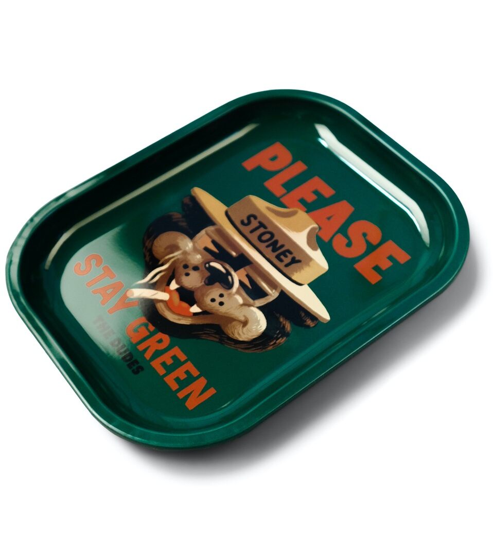 The Dudes Stay Green Rolling Tray - bottle green