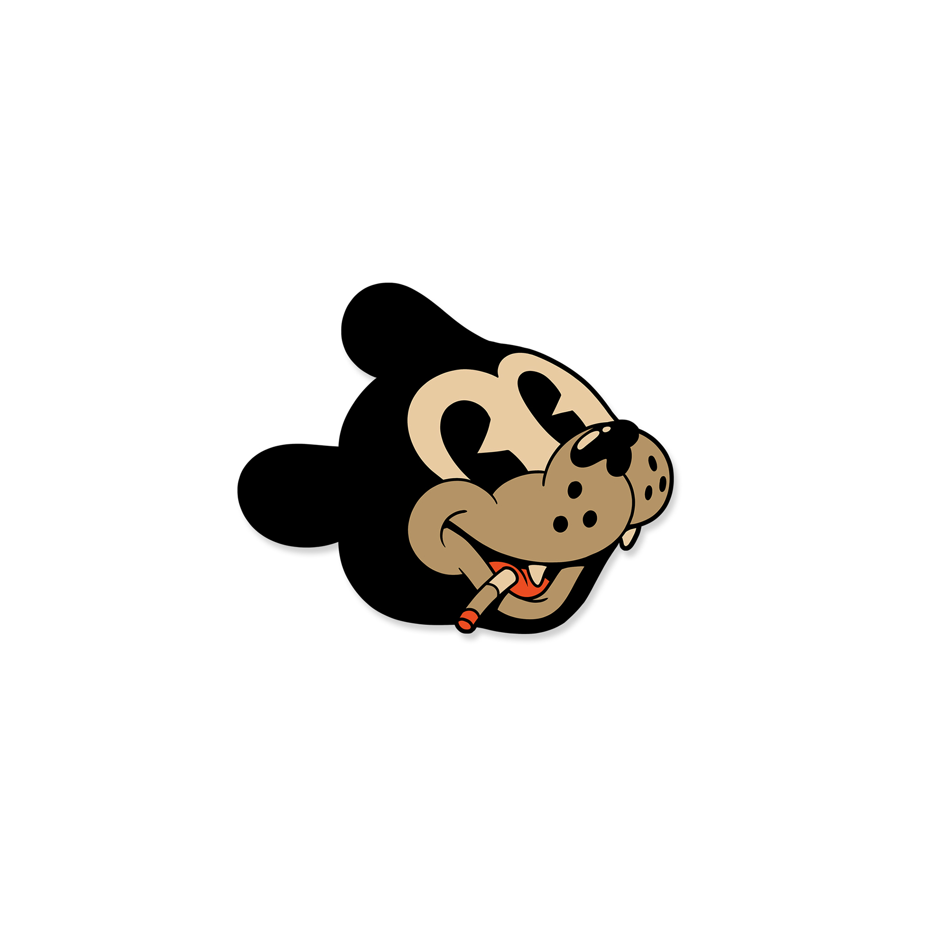 Abbildung eines Retro-Stickers mit einer Cartoon-Maus, die eine Zigarette raucht. Humoristisches Design auf weißem Hintergrund.