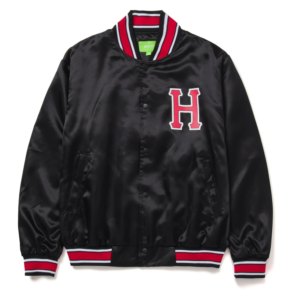 HUF Crackerjack Satin Baseball Jacke - black M HUF Crackerjack Satin Baseball Jacke - black XXL