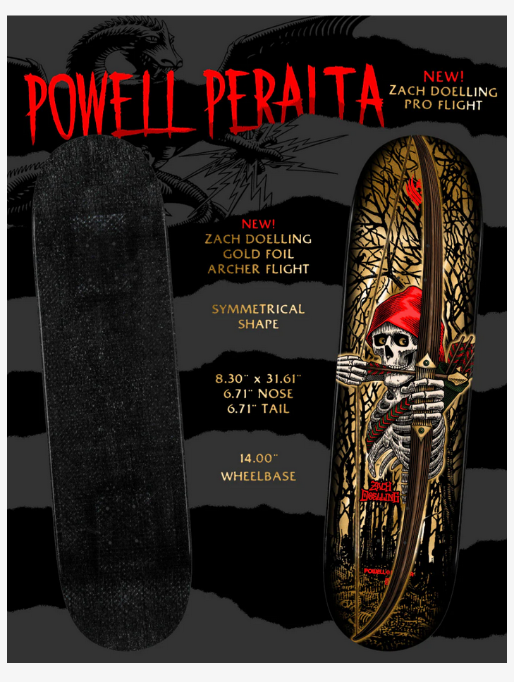 Powell-Peralta Zach Doelling Archer FLIGHT Skateboard Deck 8.3 Powell-Peralta Zach Doelling Archer FLIGHT Skateboard Deck 8.3