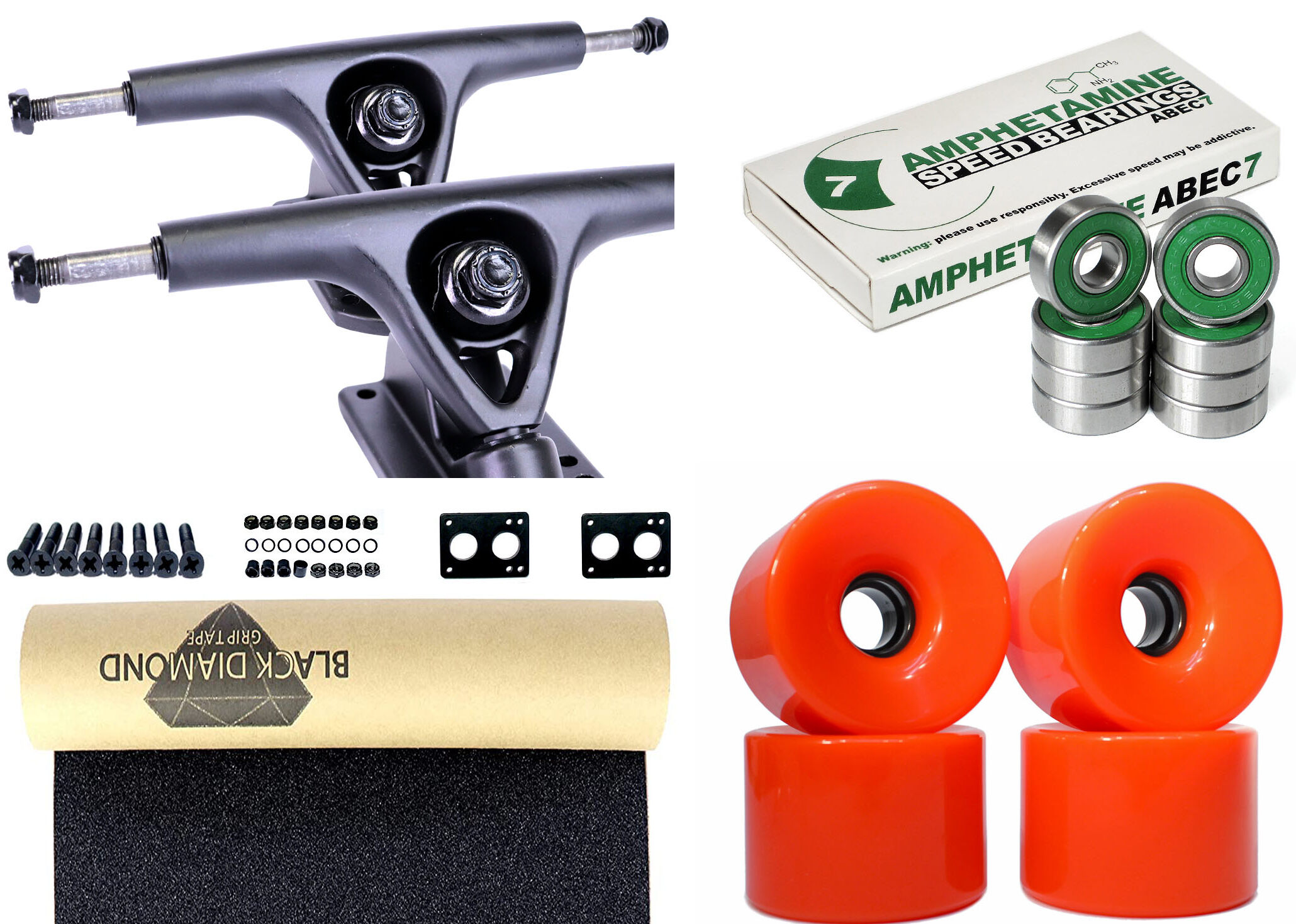 Impact Longboard Achsen Set 150mm Black / Orange Wheels 70mm Impact Longboard Achsen Set 150mm Black / Orange Wheels 76mm