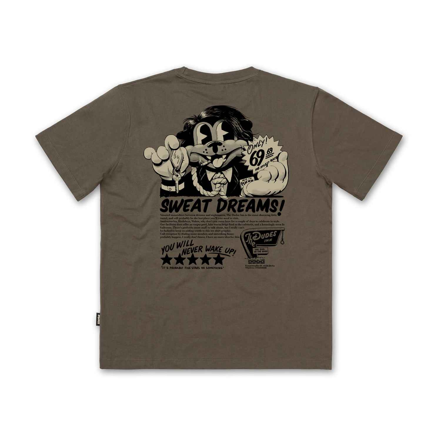 10013622-1 The Dudes Sweat Dreams T-Shirt - khaki