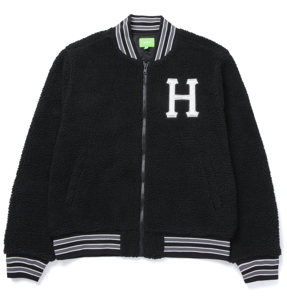 HUF Sherpa Varsity Jacke - black S HUF Sherpa Varsity Jacke - black XXL