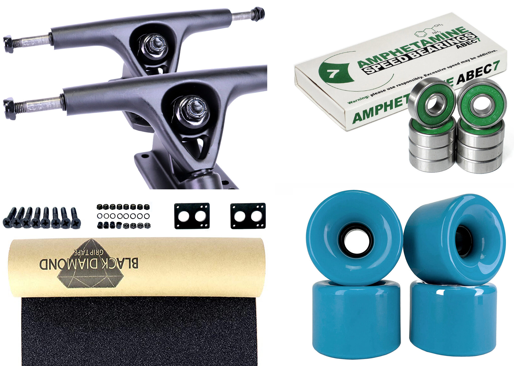 Impact Longboard Achsen Set 150mm Black / Blue Wheels 76mm