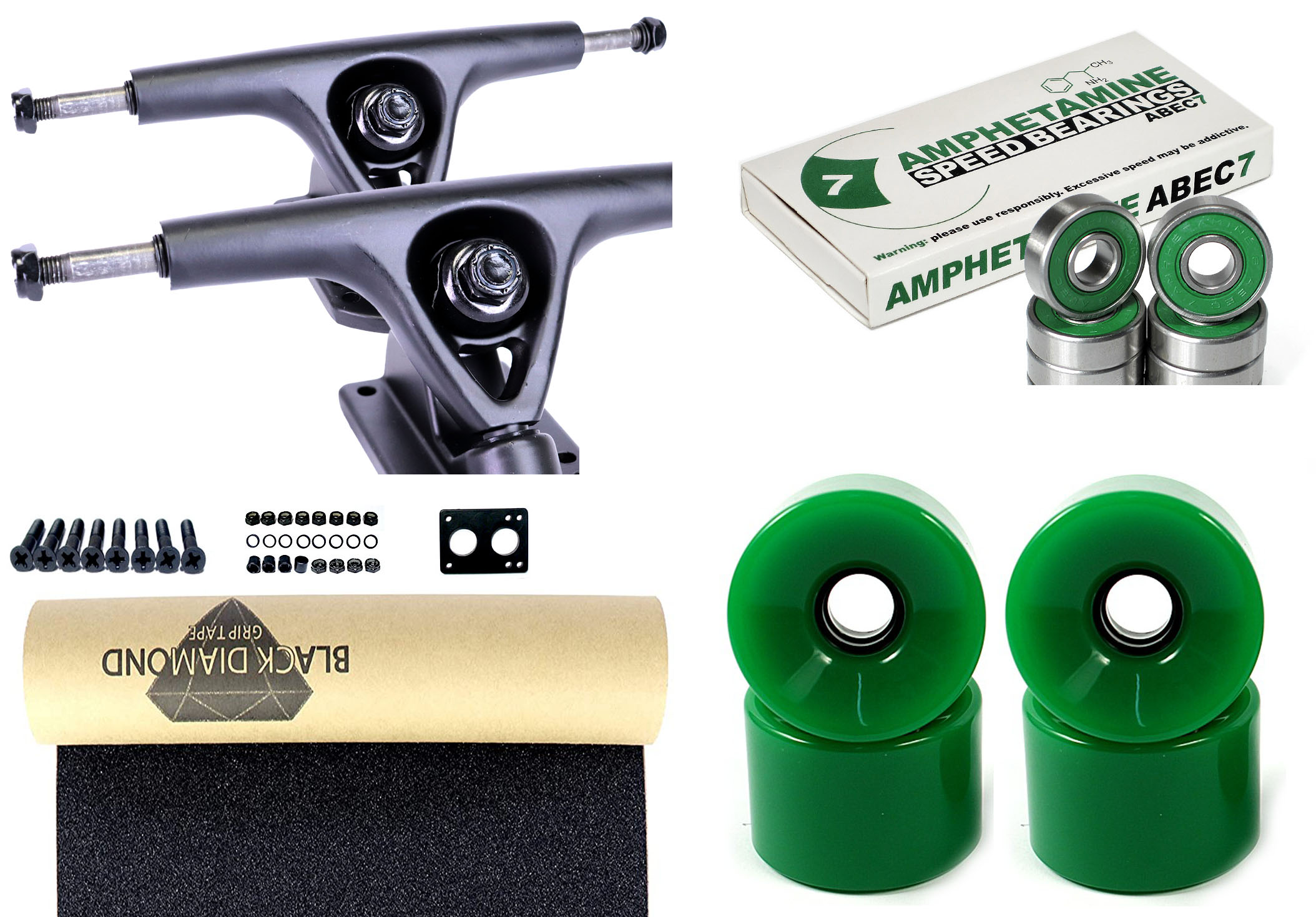 Impact Longboard Achsen Set 150mm Black / Green Wheels 70mm Impact Longboard Achsen Set 150mm Black / Green Wheels 76mm