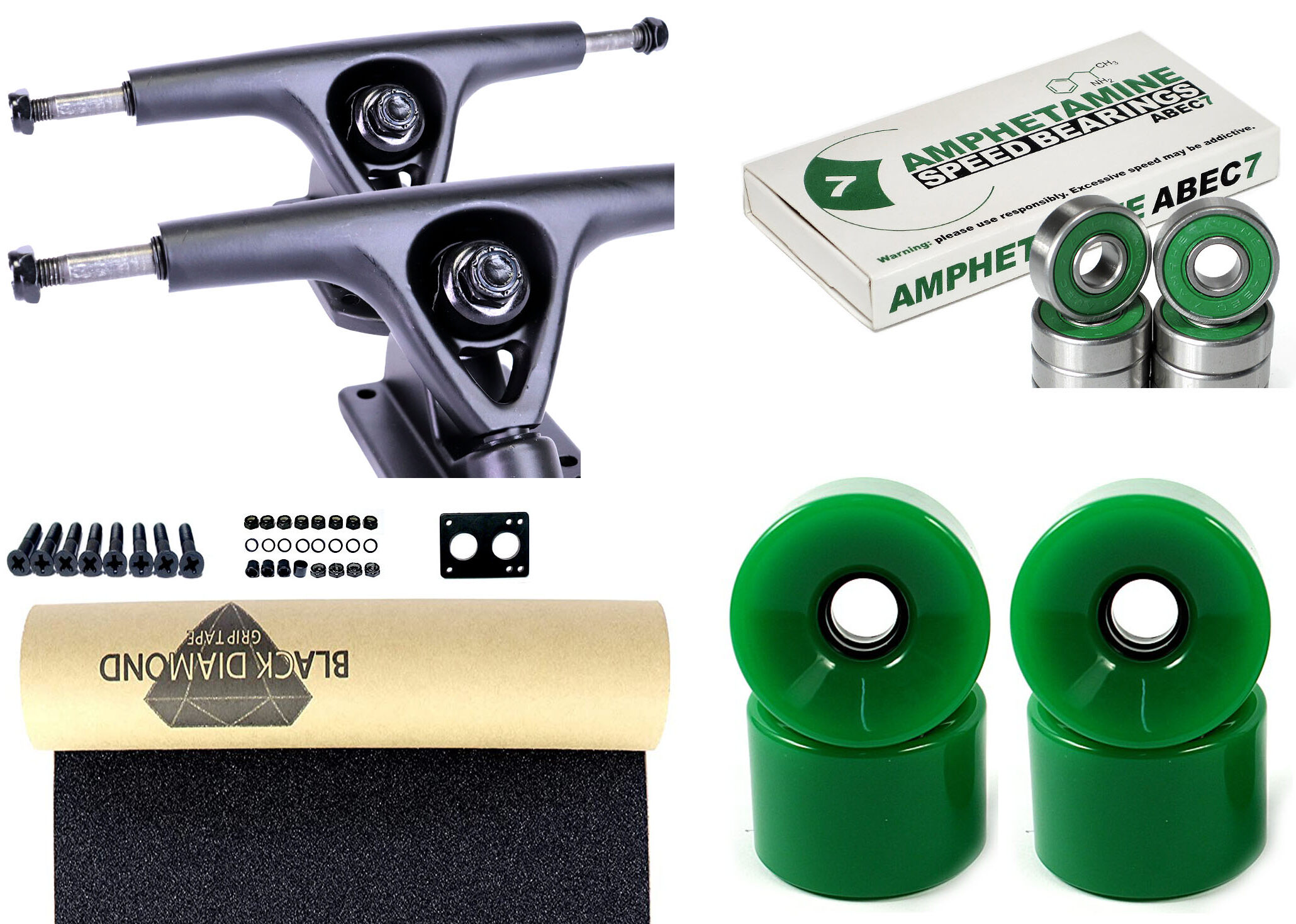 Impact Longboard Achsen Set 150mm Black / Green Wheels 70mm Impact Longboard Achsen Set 150mm Black / Green Wheels 76mm