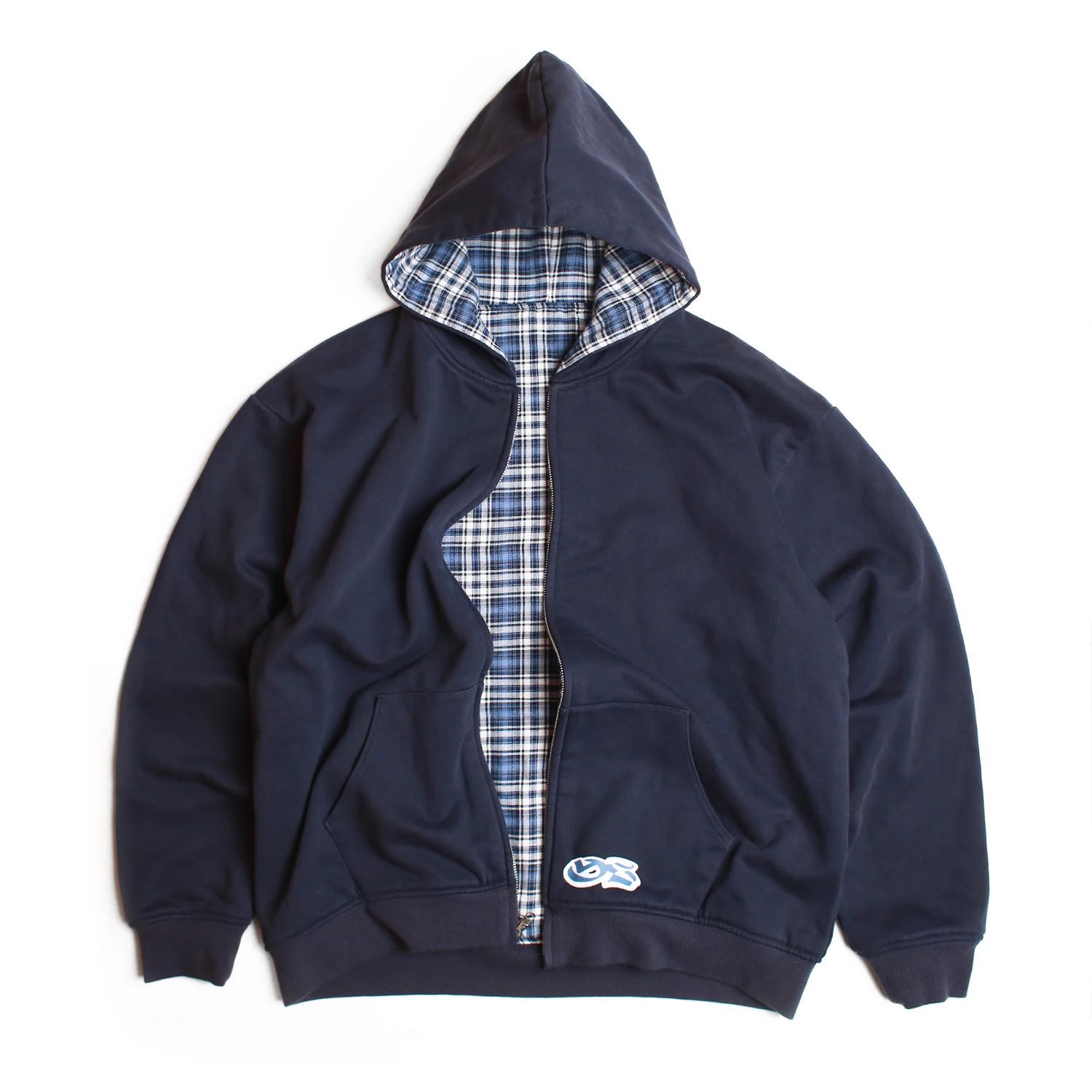 Yardsale Reversible Flannel Hoodie - blue