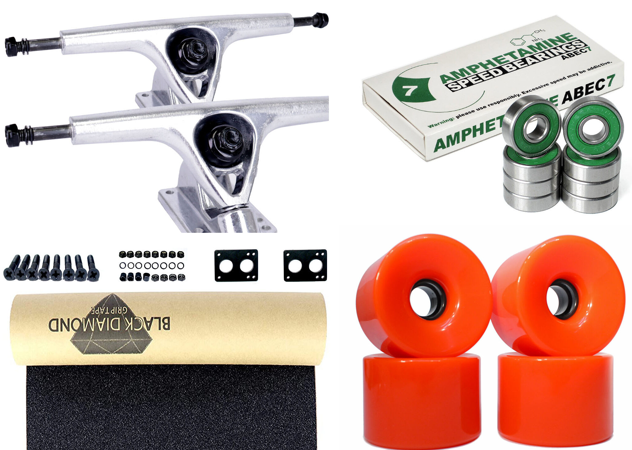 Impact Longboard Achsen Set 180mm Silver / Orange Wheels 76mm