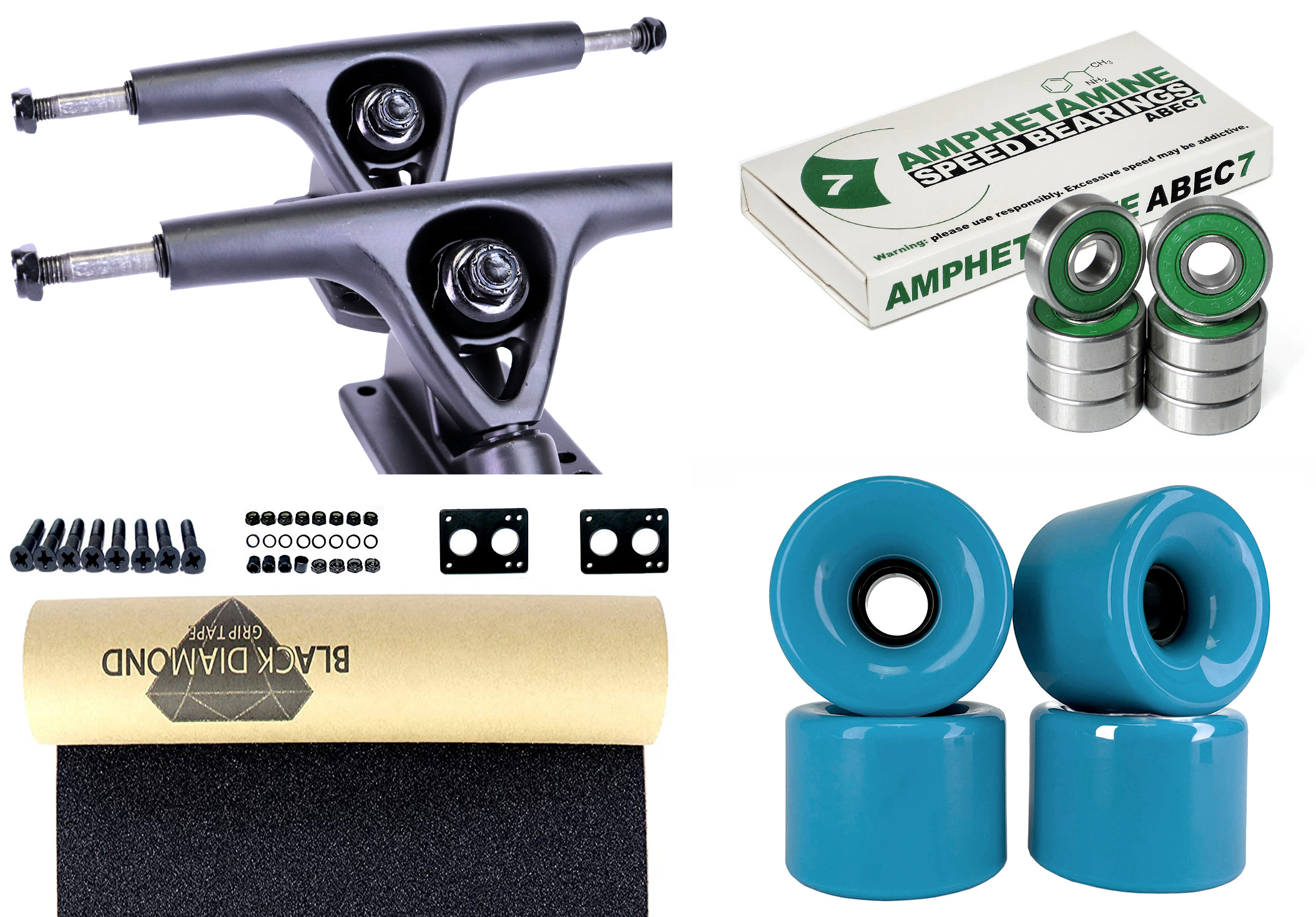 Impact Longboard Achsen Set 150mm Black / Blue Wheels 76mm