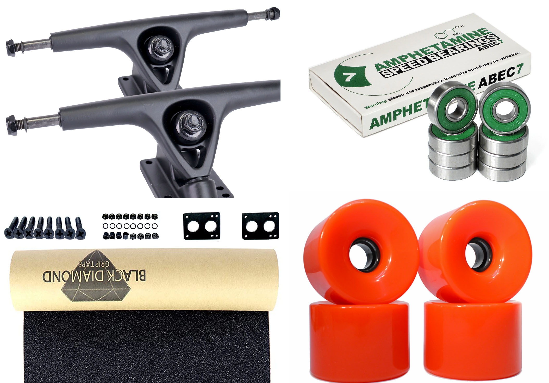 Impact Longboard Achsen Set 180mm Black / Orange Wheels 70mm Impact Longboard Achsen Set 180mm Black / Orange Wheels 76mm