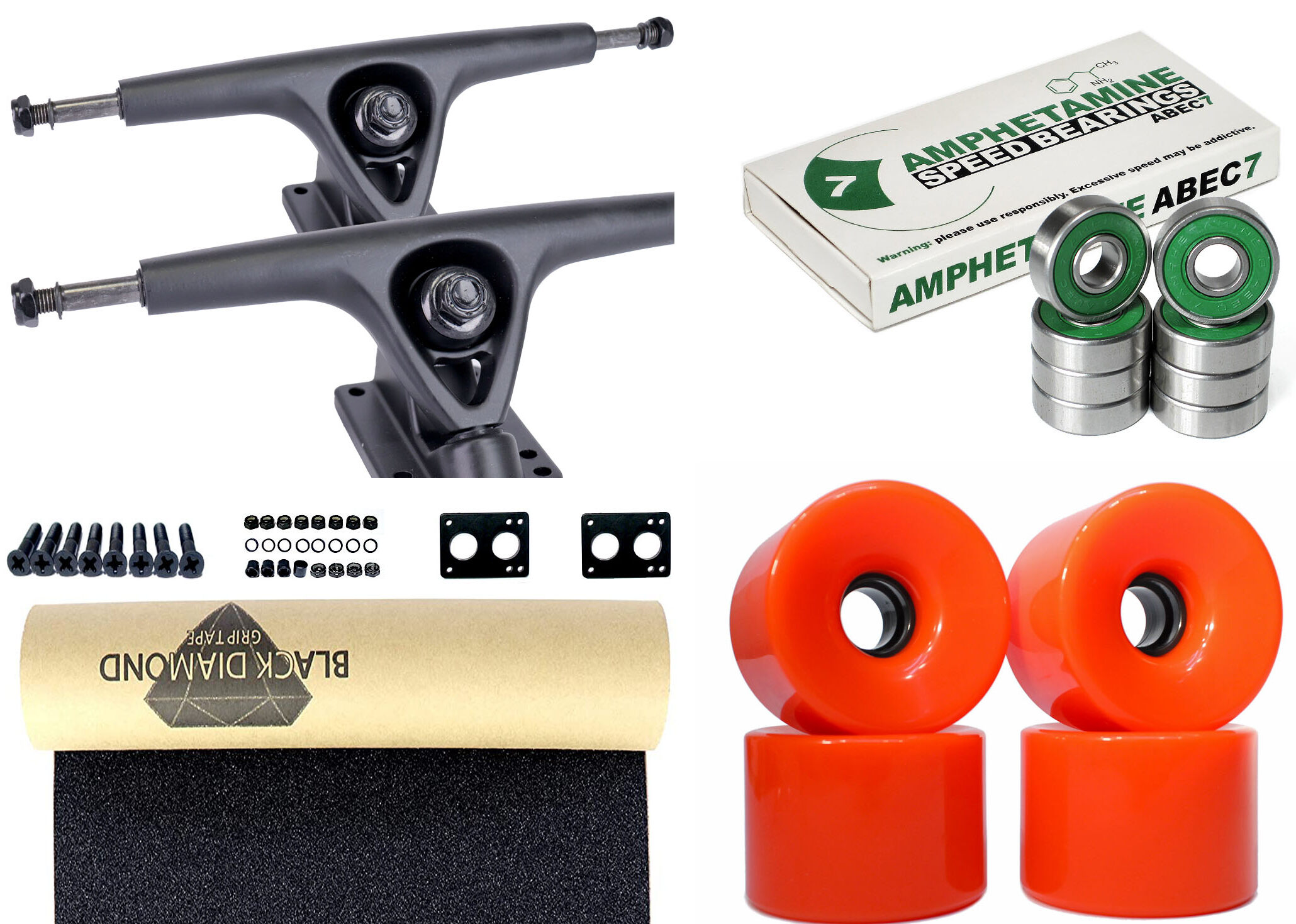 Impact Longboard Achsen Set 180mm Black / Orange Wheels 70mm Impact Longboard Achsen Set 180mm Black / Orange Wheels 76mm