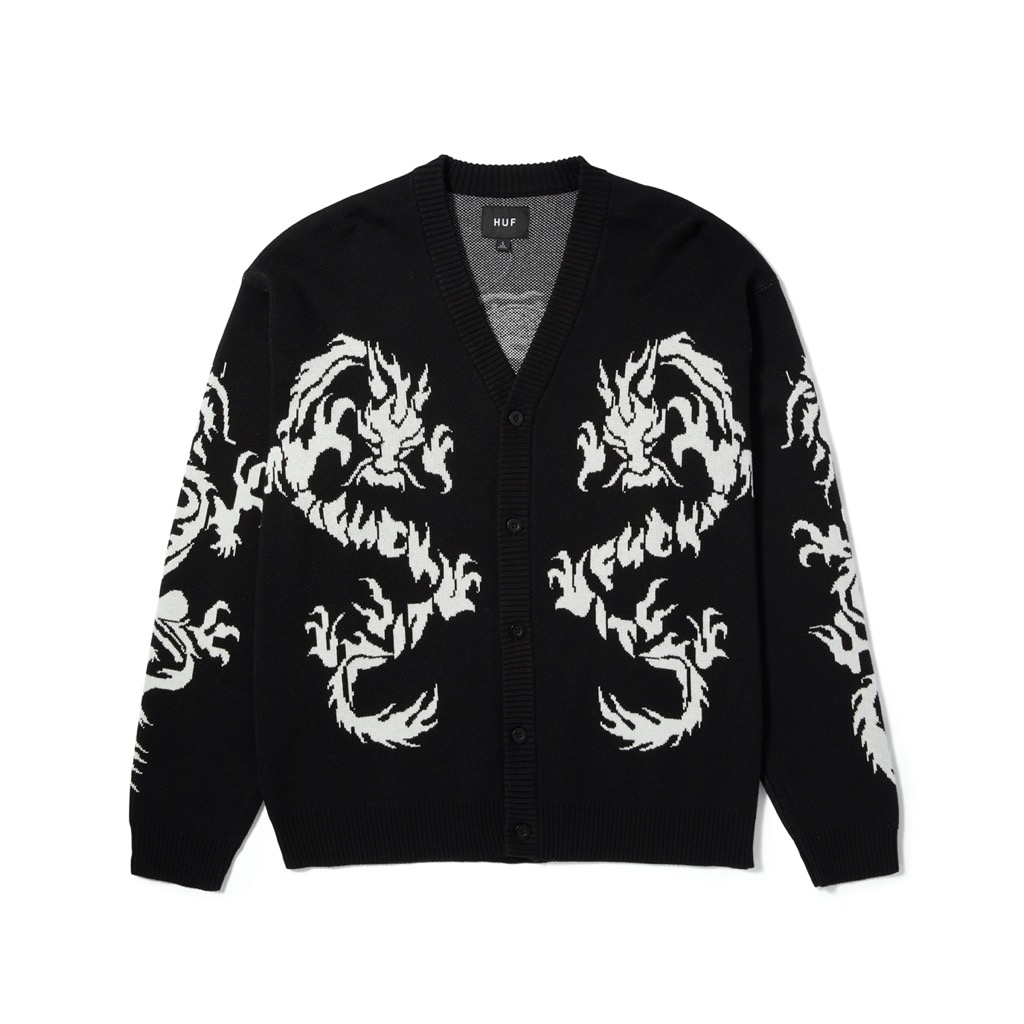 HUF Twin Dragon Cardigan - black M HUF Twin Dragon Cardigan - black XXL