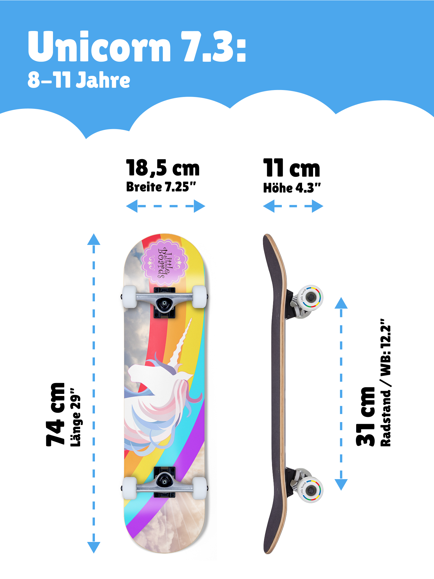 Little Boards Kinder Skateboard Unicorn 7.3 Little Boards Kinder Skateboard Unicorn 7.3
