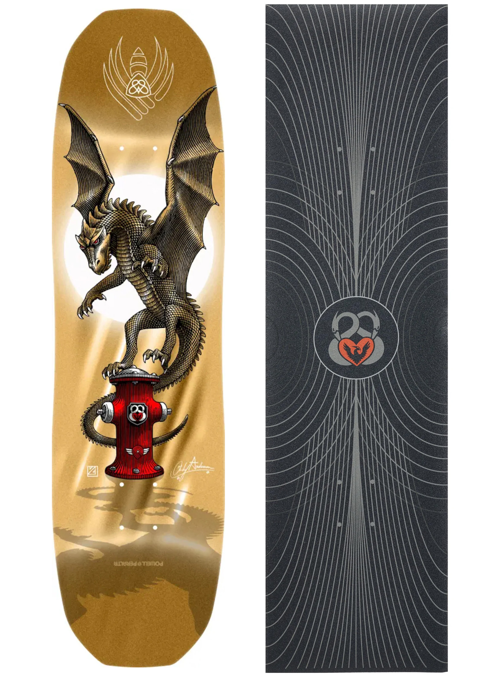 Powell Anderson Hydrant Gold 8.4 Plus Powerlines Griptape Bundle