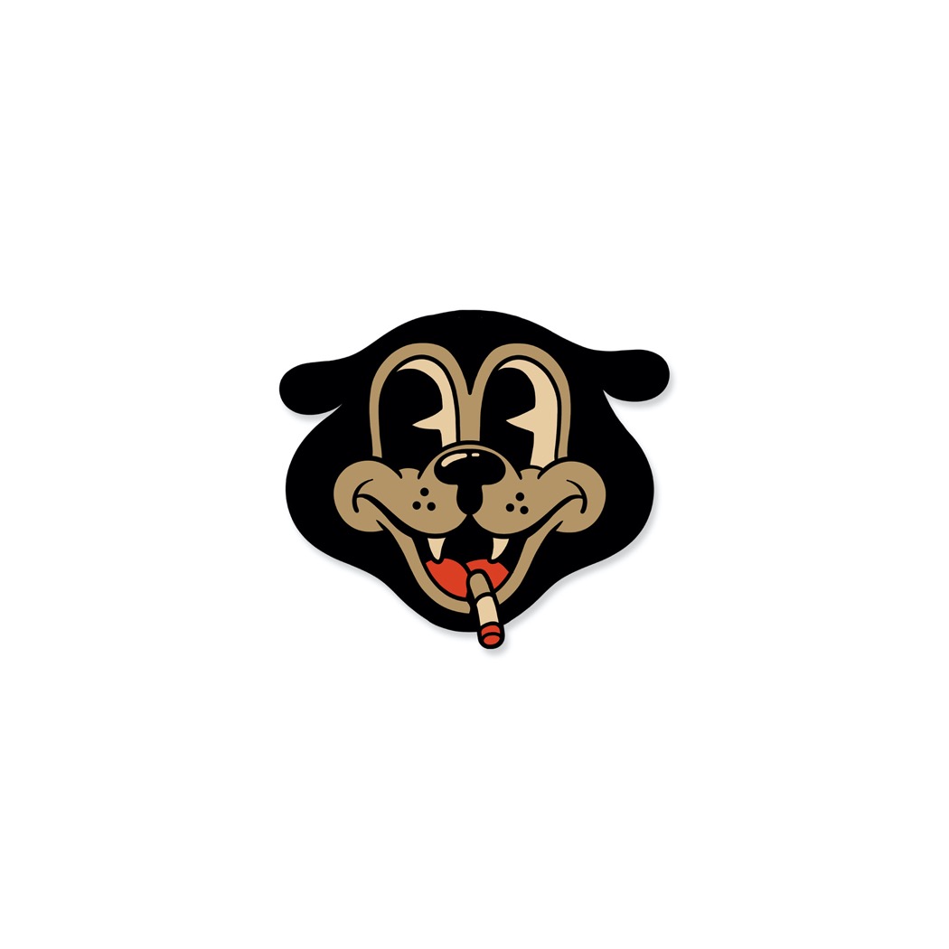 Illustration eines lachenden Hunds mit Zigarre im Maul