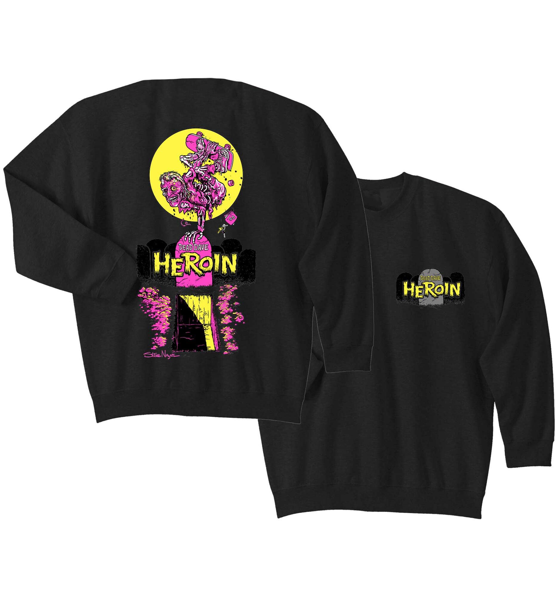 HEROIN Sweat SKATE ZOMBIE Crew, black M HEROIN Sweat SKATE ZOMBIE Crew, black XL