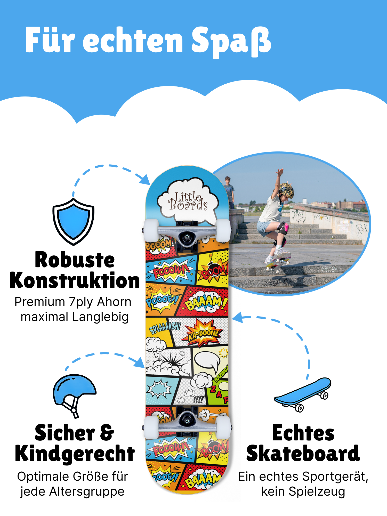 Little Boards Cartoon Kids Komplettboard 7.0 Little Boards Kinder Skateboard Cartoon 7.3