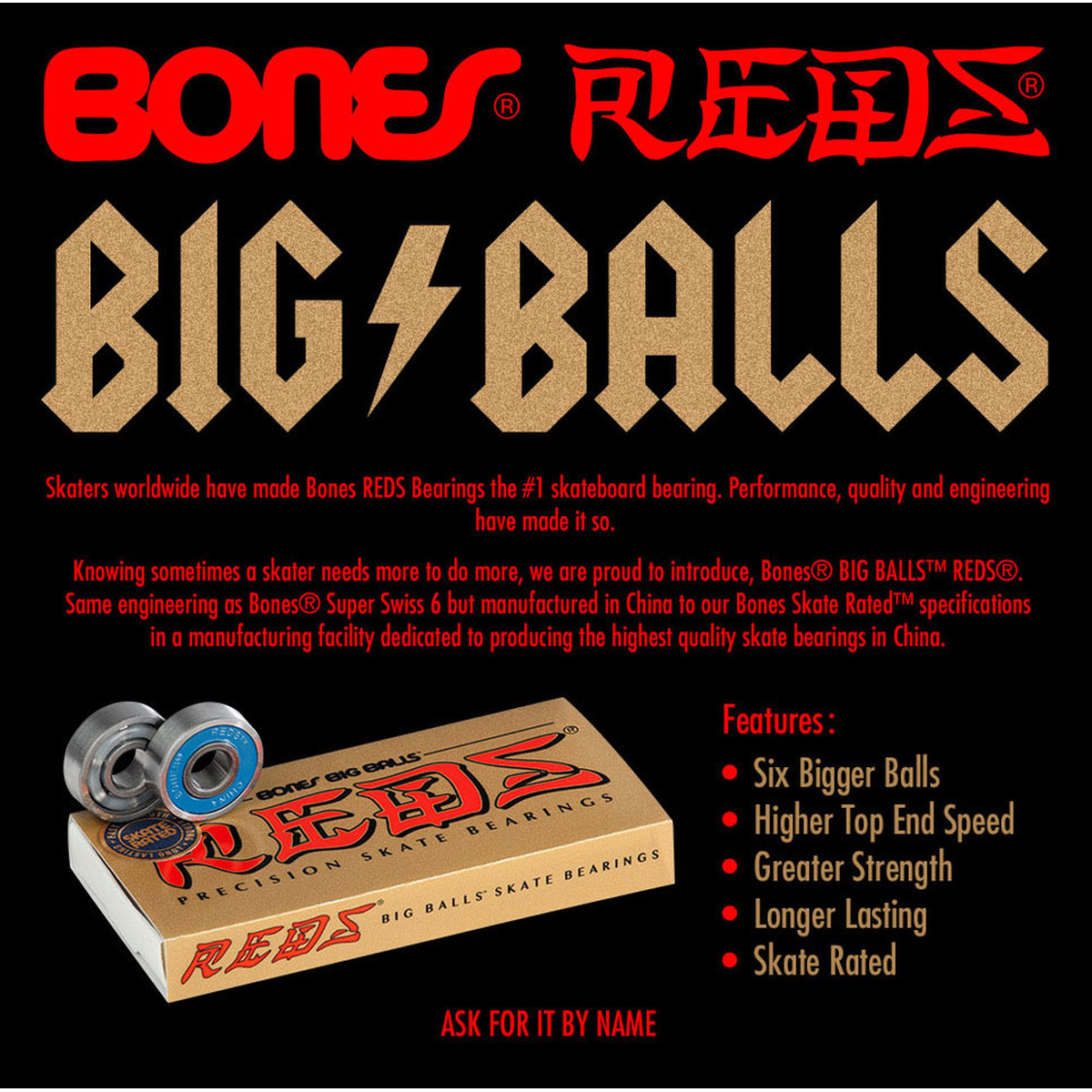Bones Reds Big Balls Roulements à billes pour skateboard