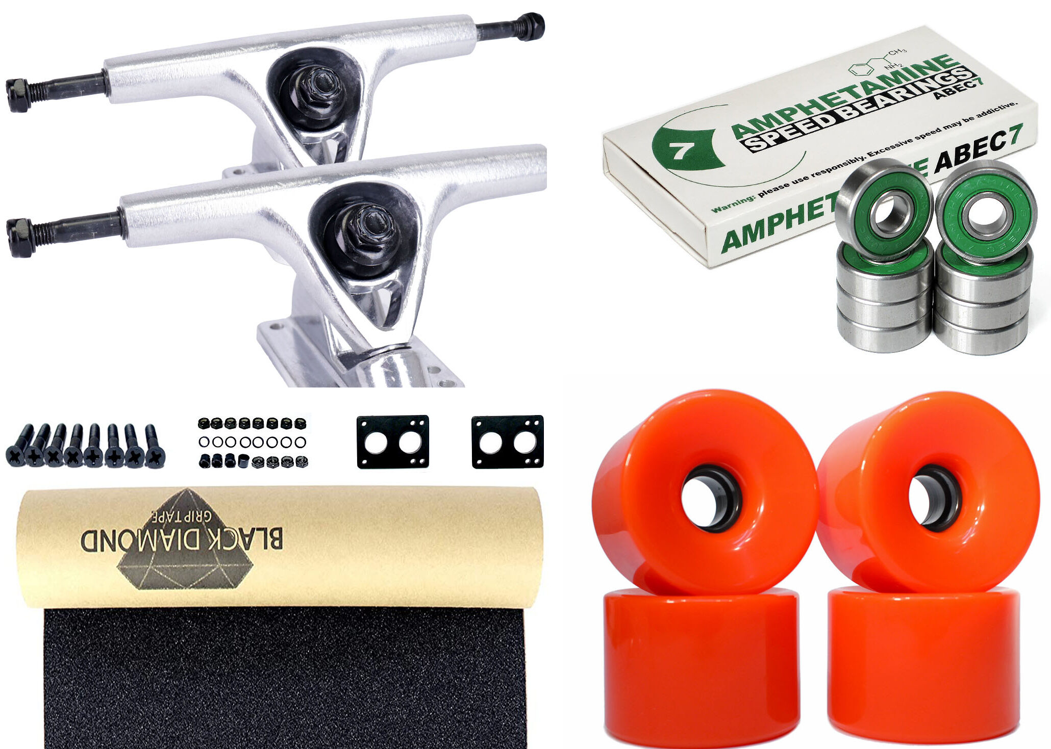 Impact Longboard Achsen Set 150mm Silver / Orange Wheels 70mm Impact Longboard Achsen Set 150mm Silver / Orange Wheels 76mm