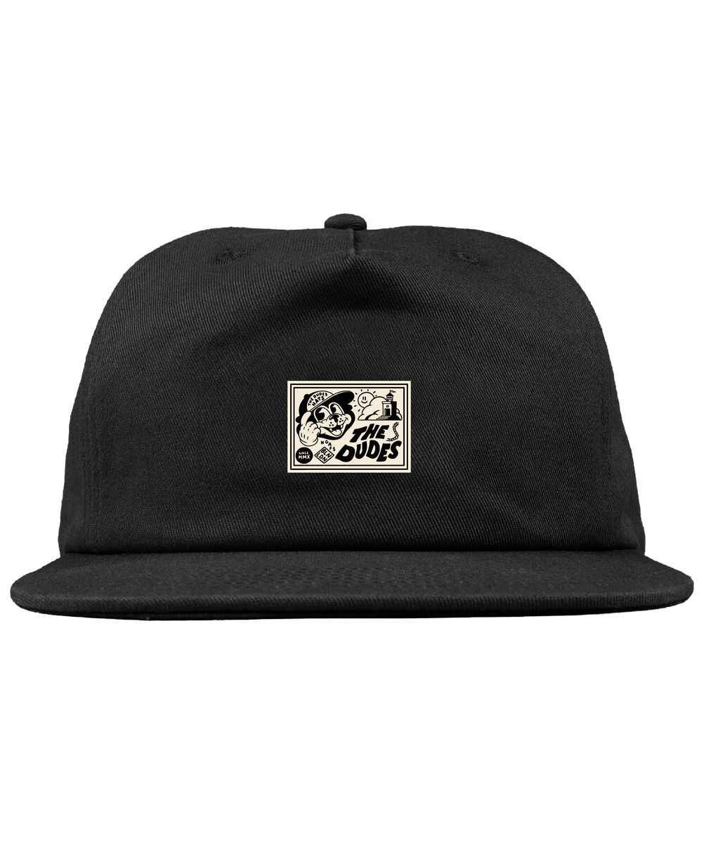 The Dudes Cap Factory Label Unstructured 5 Panel Cap - black The Dudes Cap Factory Label Unstructured 5 Panel Cap - black