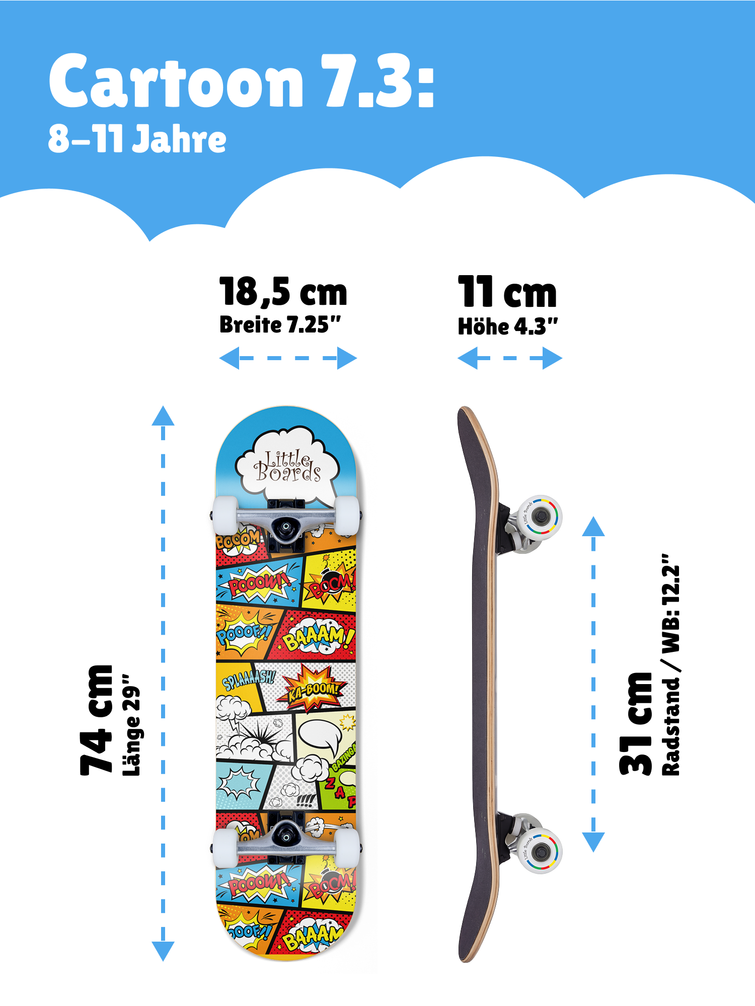 Little Boards Kinder Skateboard Cartoon 7.3 Little Boards Kinder Skateboard Cartoon 7.3
