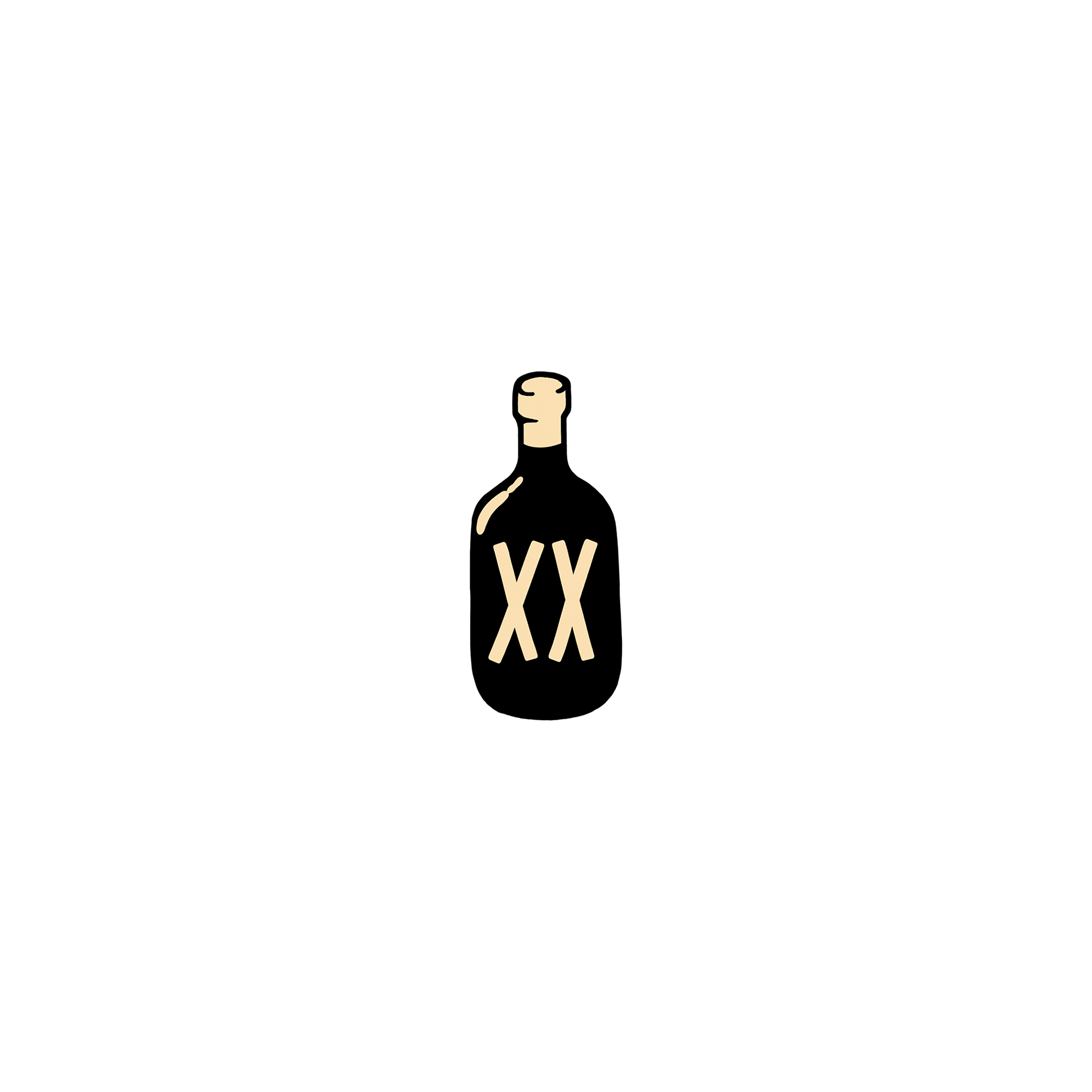 Illustration einer schwarzen Flasche mit einfachem XX-Label