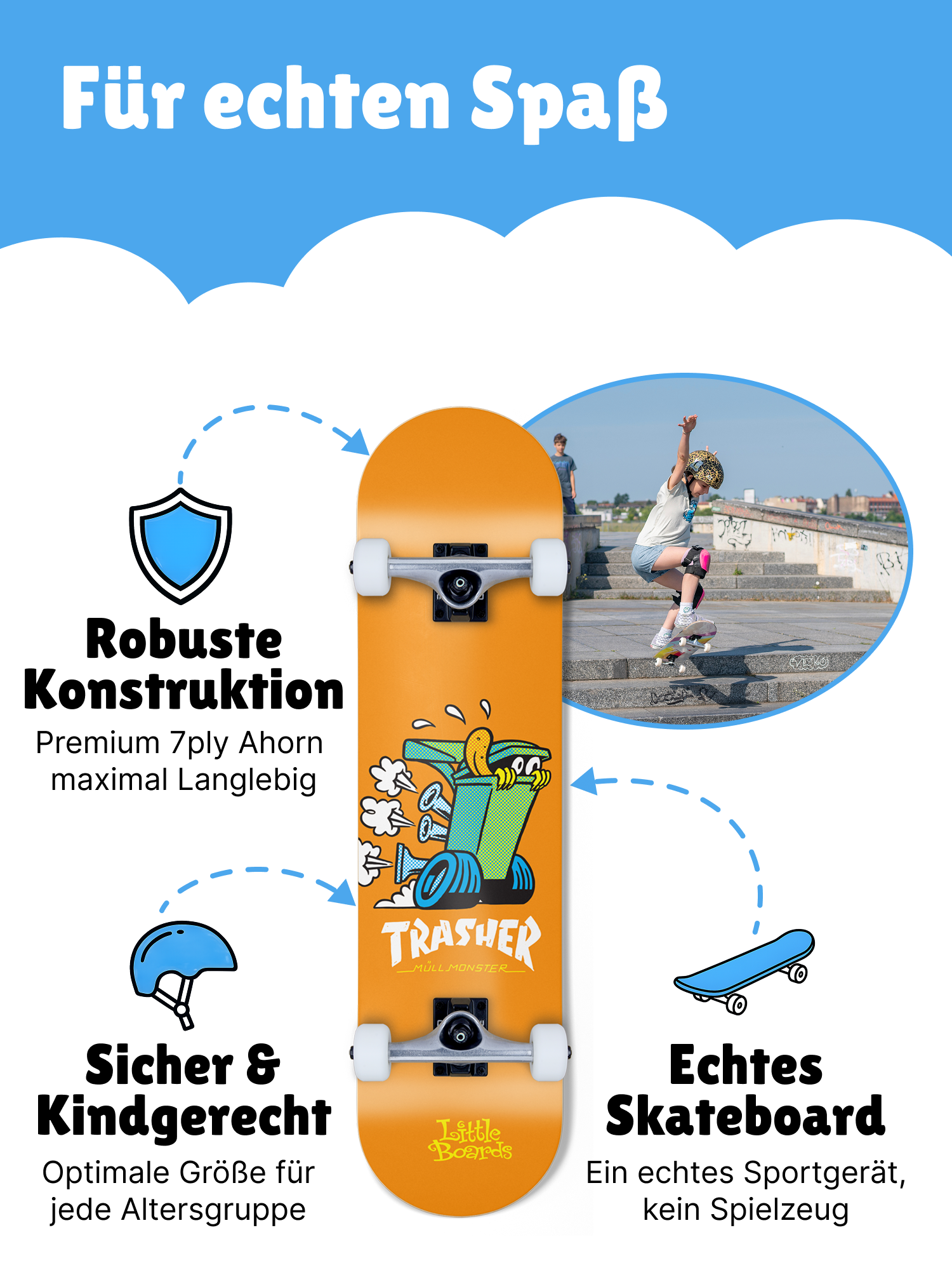 Little Boards Kinder Skateboard Trasher 7.25 Little Boards Kinder Skateboard Trasher 7.25