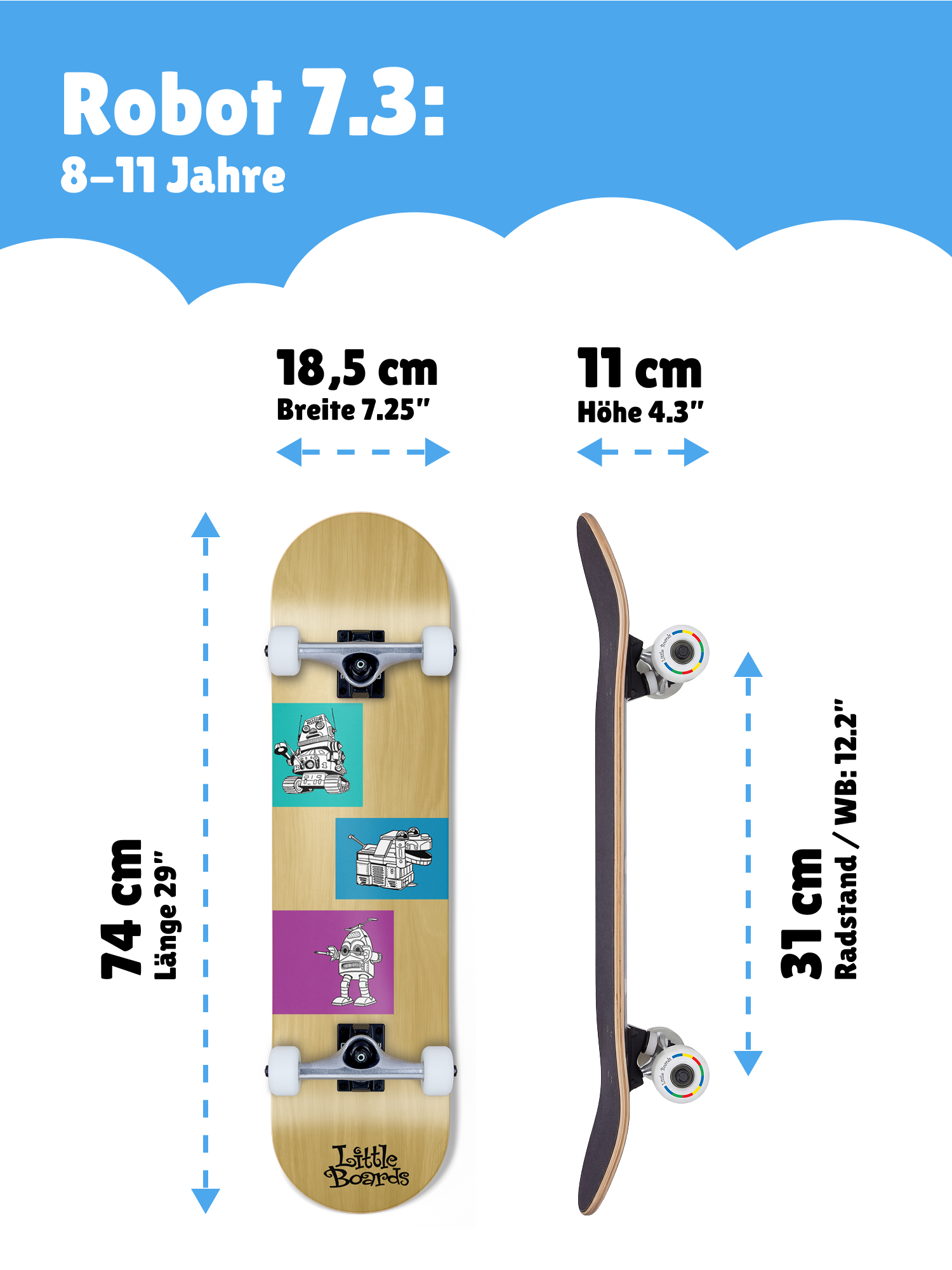 Little Boards Kinder Skateboard Robots 7.25