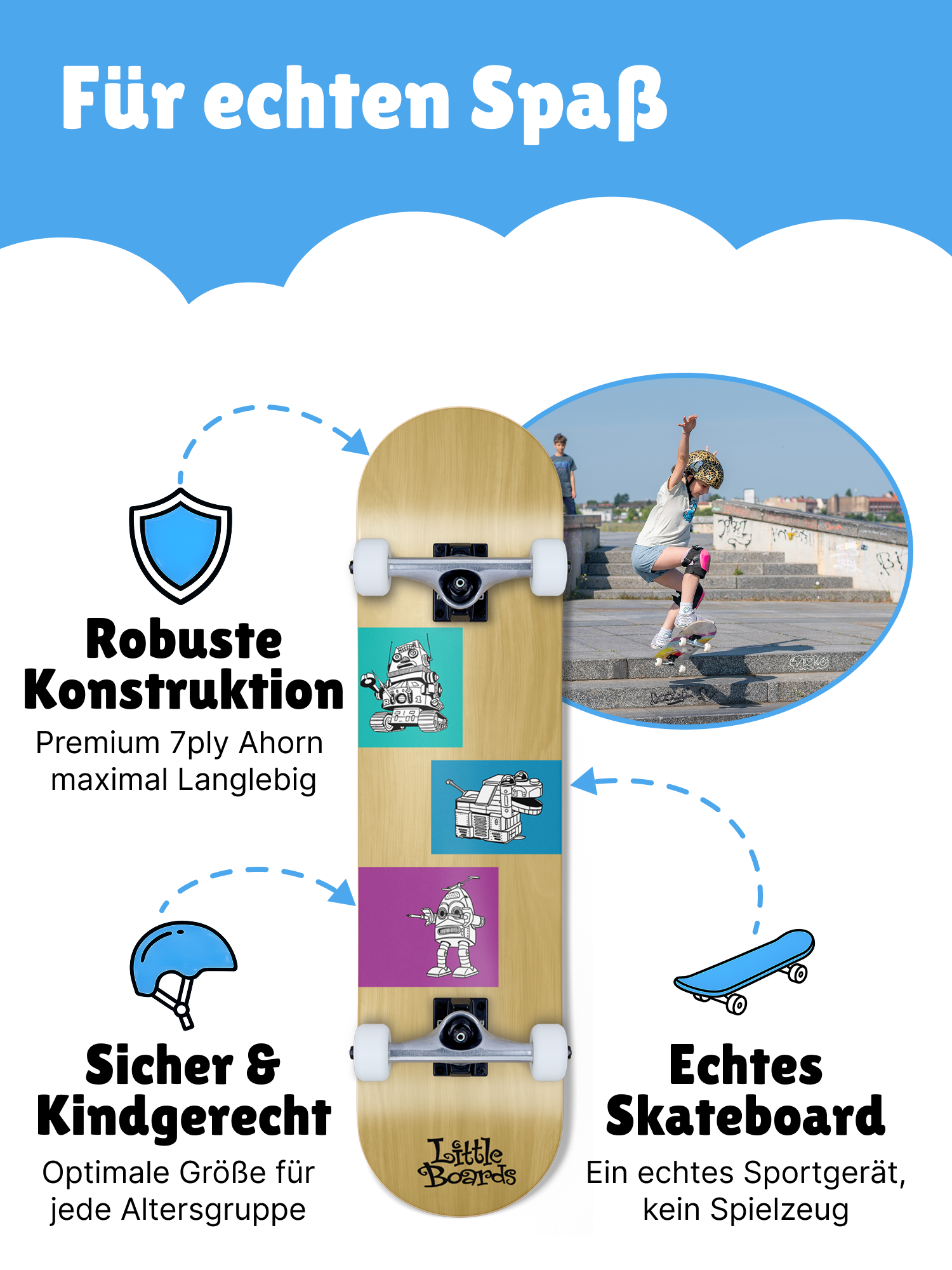 Little Boards Kinder Skateboard Robots 7.0