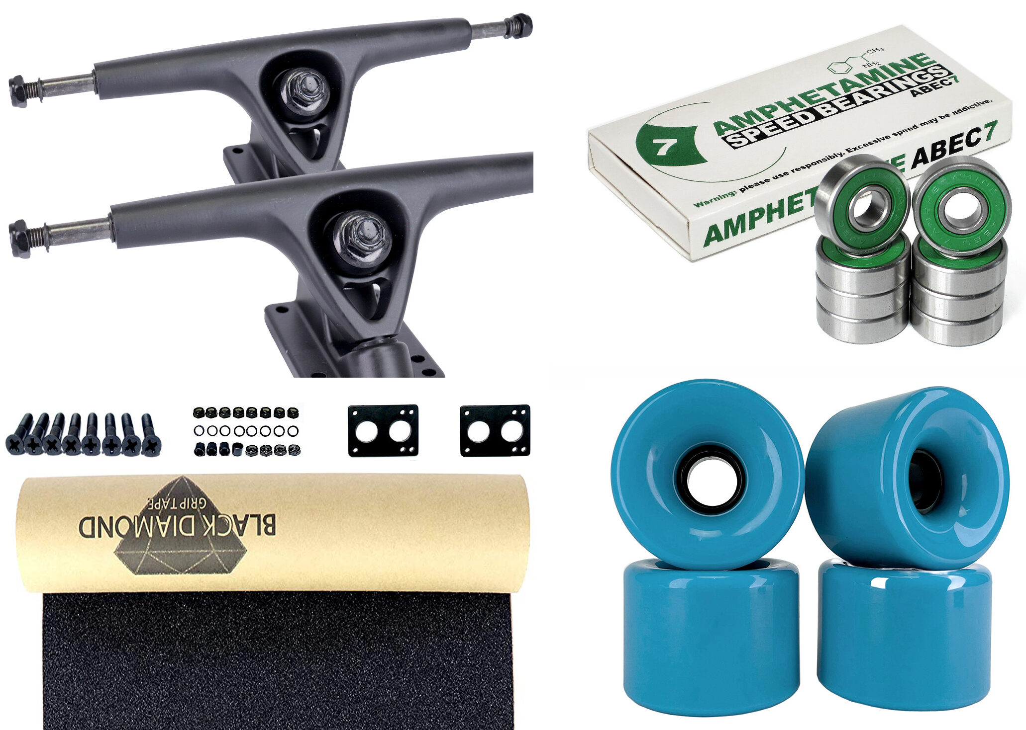 Impact Longboard Achsen Set 180mm Black / Green Wheels 70mm Impact Longboard Achsen Set 180mm Black / Blue Wheels 76mm