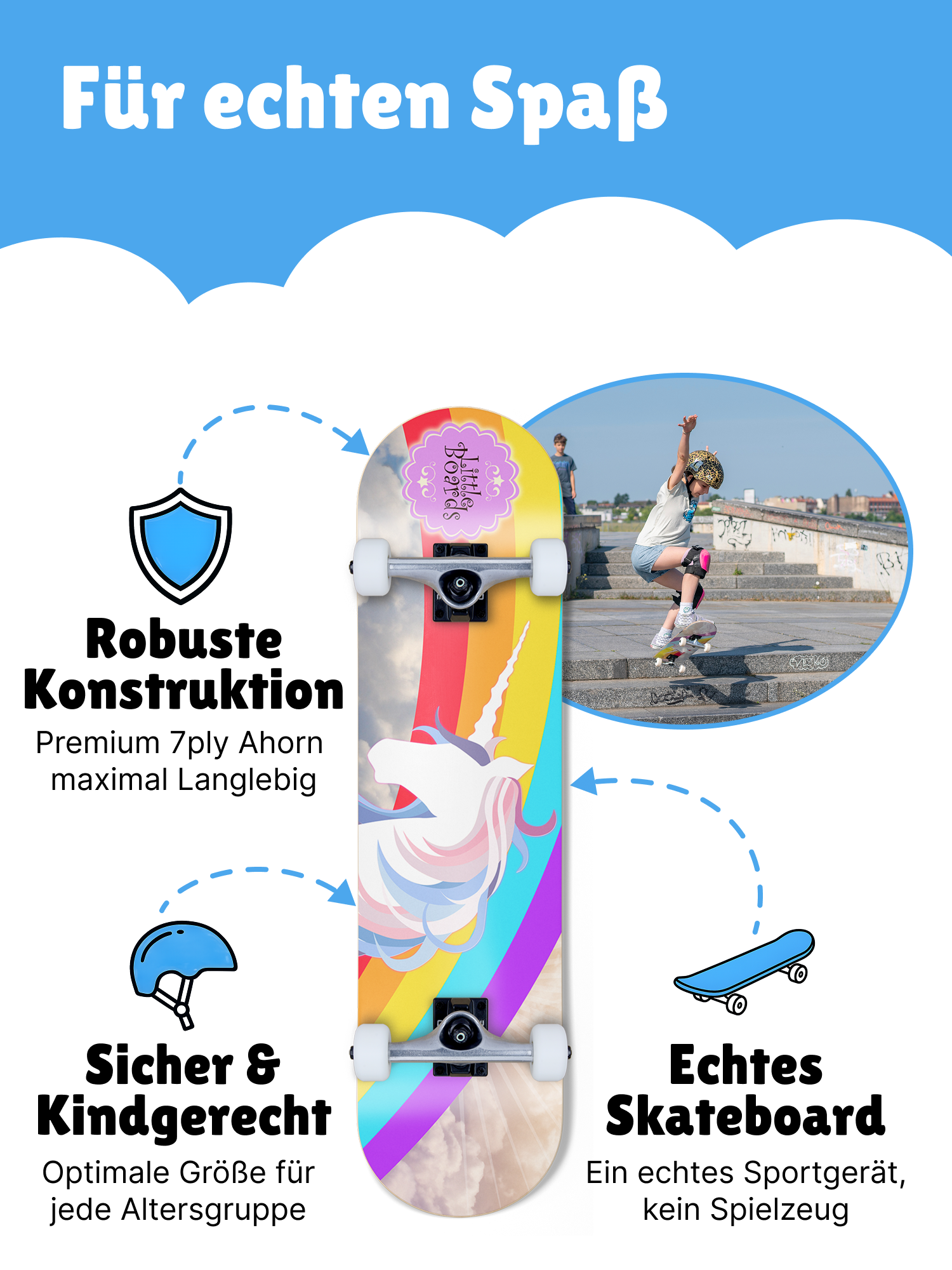 Unicorn - Kids Skateboard 7.0" Little Boards Kinder Skateboard Unicorn 7.3